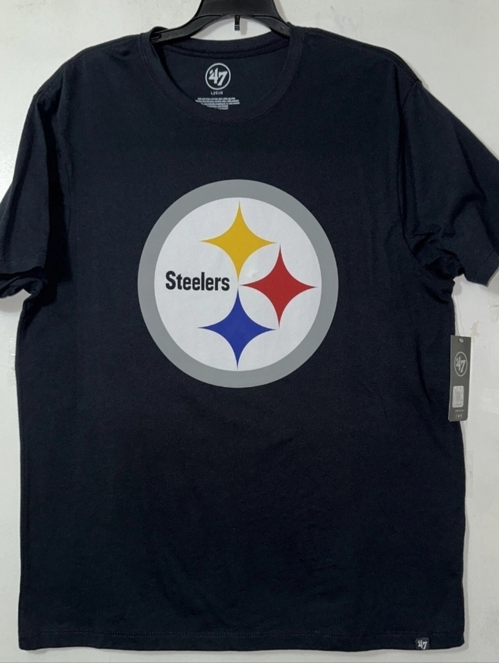 ’47 Brand Pittsburgh Steelers Black T-Shirt with Large Center Logo -XL Brand New